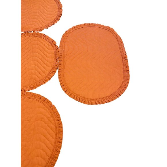 Set Of 4 Orange Quilted Oval Ruffle Placemats 18" X 12" Cotton Fabric - Picture 2 of 5